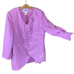 ML Studio Vintage 80s Beaded Asymmetrical Jacket 18W pepto pink Statement Blazer